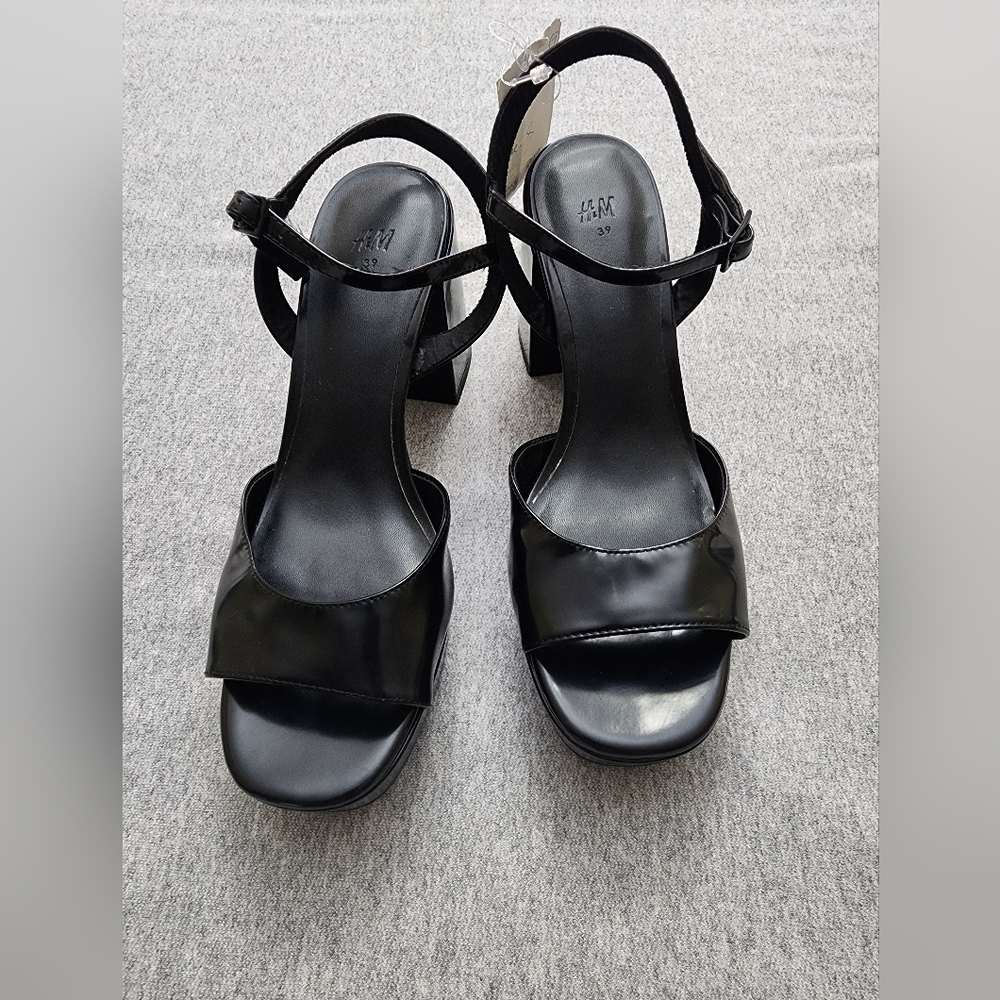 H&M Glossy Black Heeled Sandals
